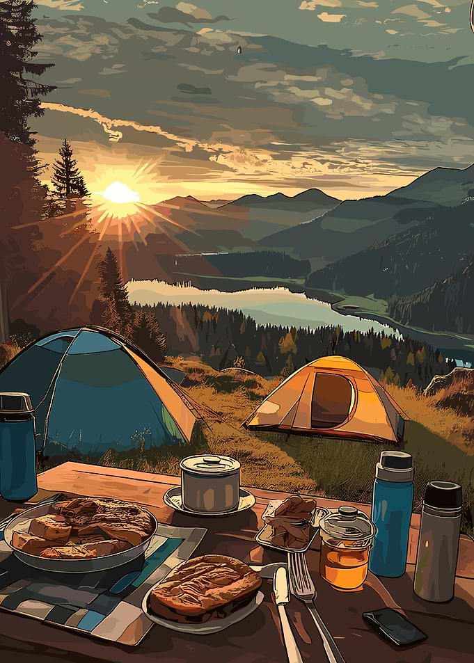 Camping Breakfast with Mountain View