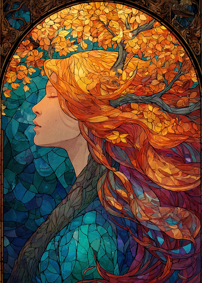 Autumn Woman Stained Glass Art