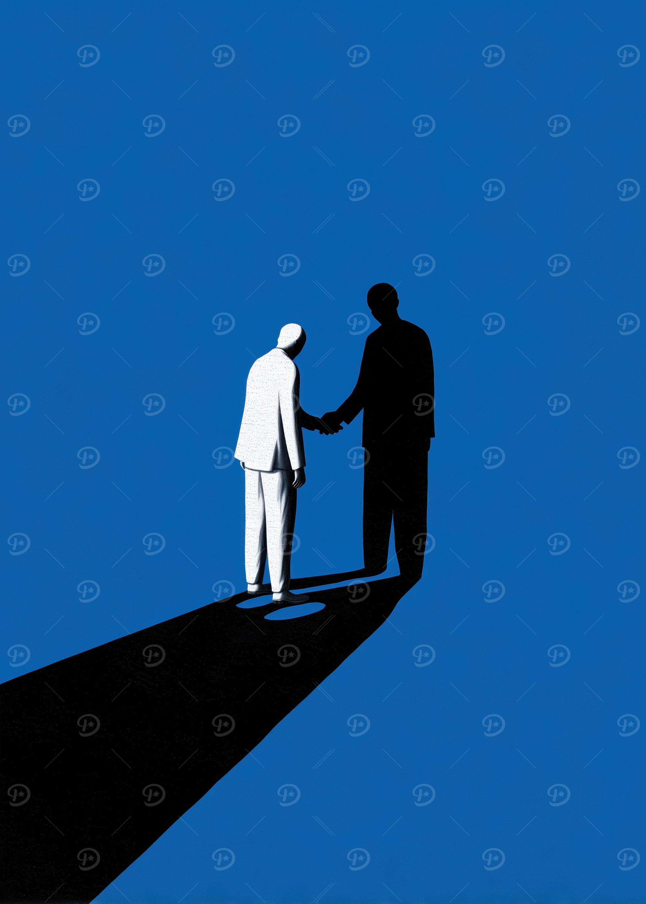 Handshake with Shadow on Blue