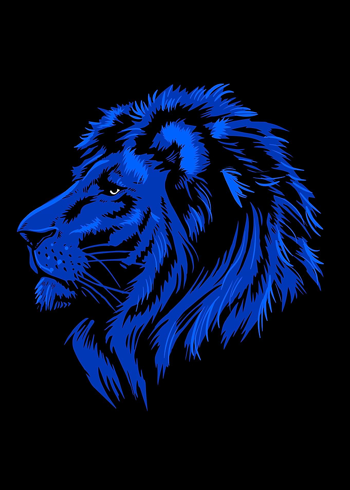 Blue Lion Head Profile on Black
