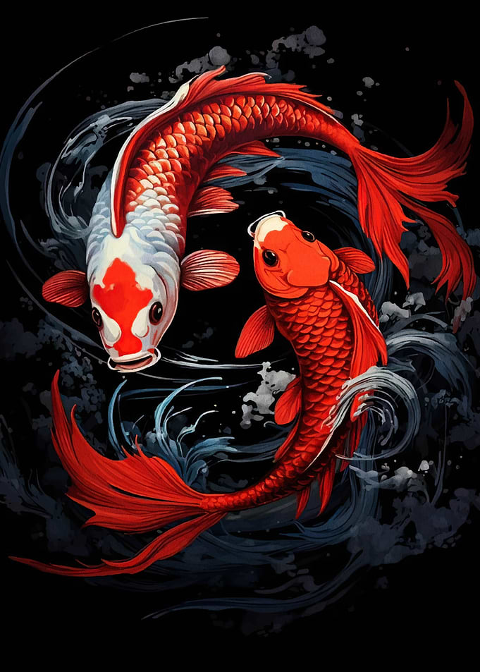 Two Koi Fish in Water