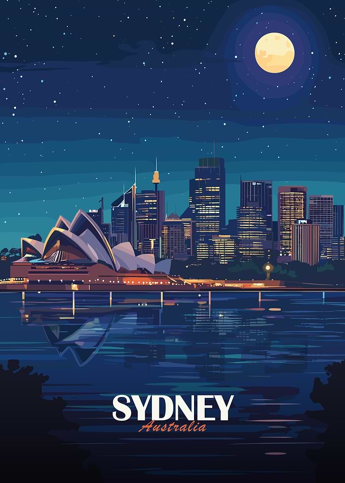 Sydney Australia Night Skyline Illustration