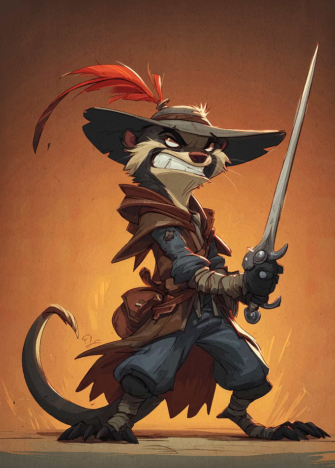 Cartoon Otter Warrior with Sword