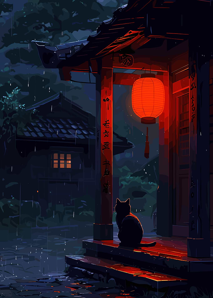 Rainy Night in Japan with Cat