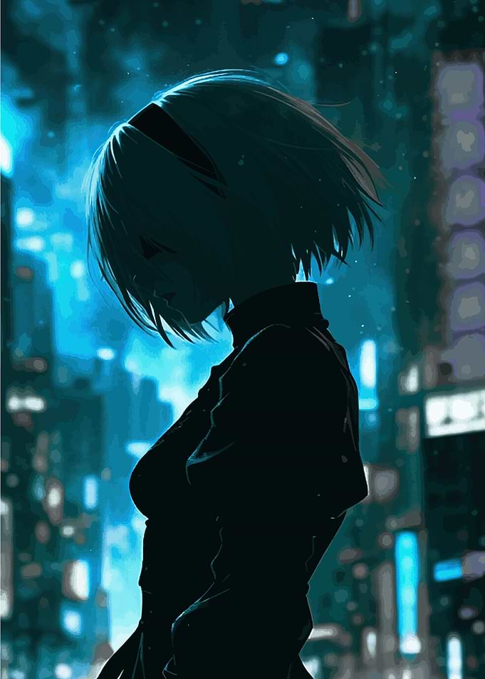 Anime Girl in Cyberpunk Cityscape