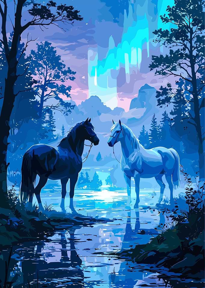 Horses in a Blue Landscape