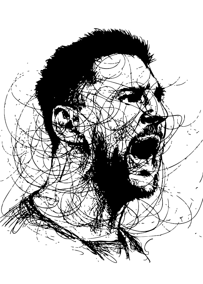 Screaming Man Portrait Black and White