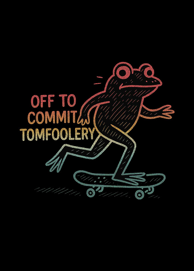 Retro Frog on Skateboard Off to Tomfoolery Reptile