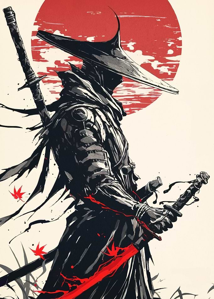 Samurai Warrior Katana Red Sun