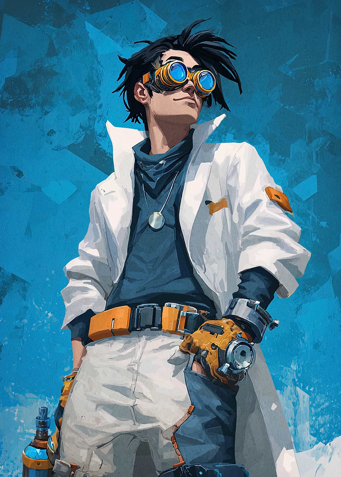 Steampunk Scientist with Goggles and Labcoat