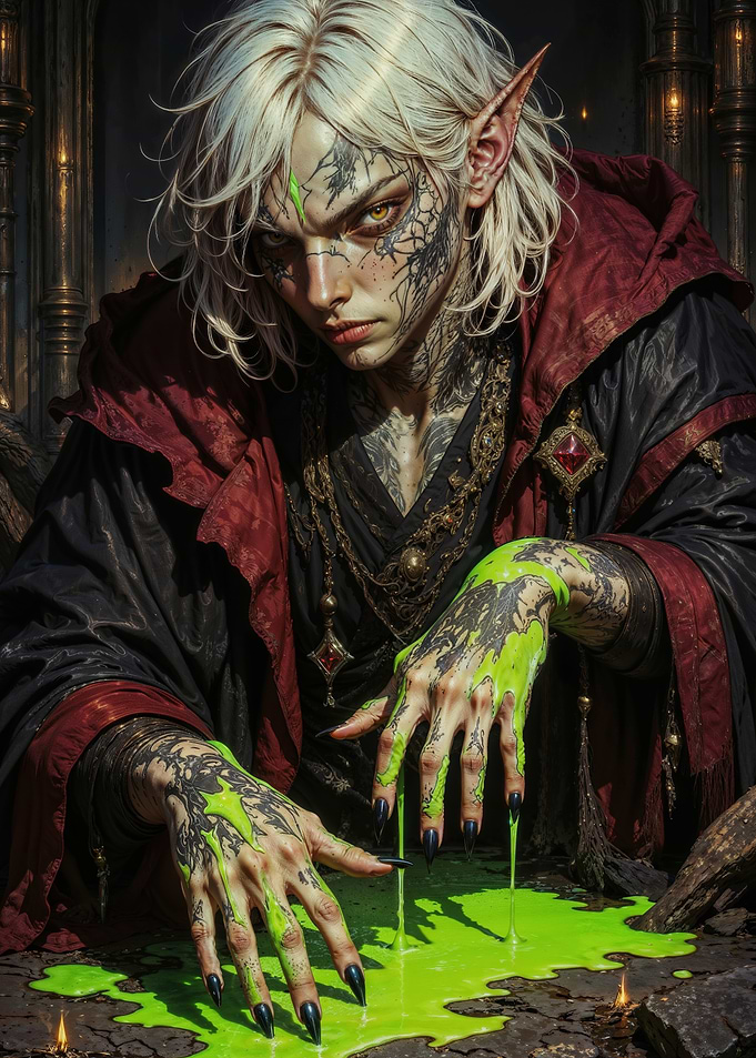 The Dark Elven Sorcerer's Arcane Ritual: Conjuring Vibrant Emerald Magic