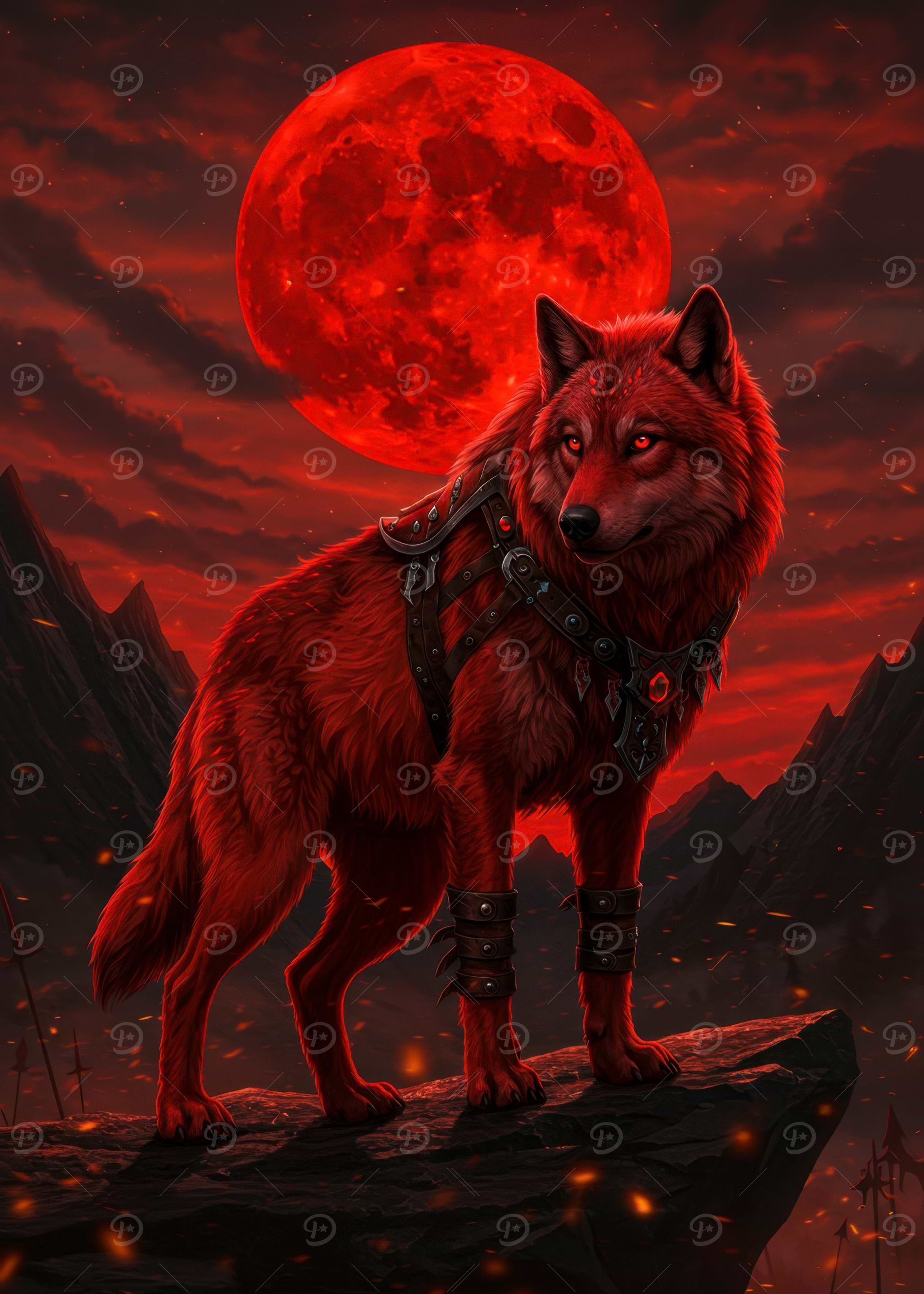 Red Wolf Under a Blood Moon