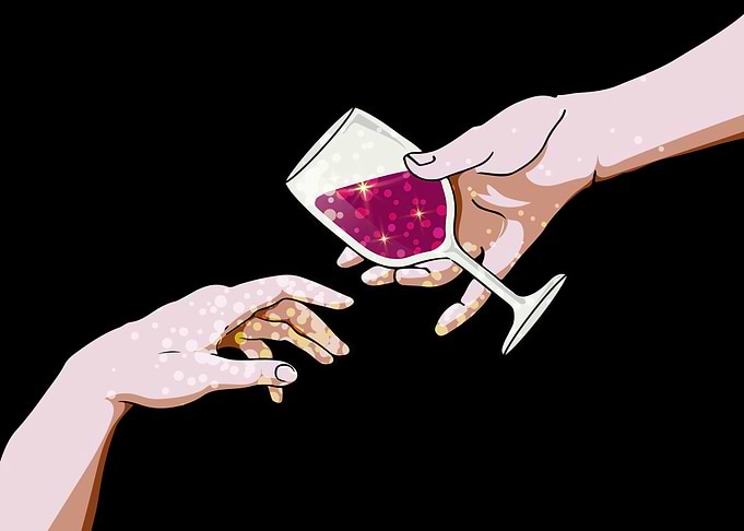 wine glass exchange on black background