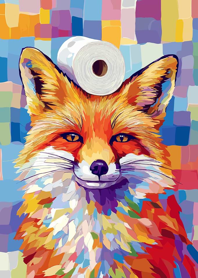 Fox with Toilet Paper Roll Art