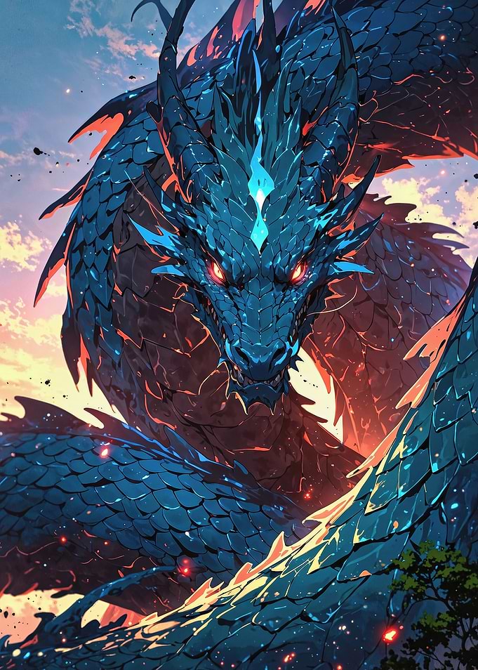 Infernal Azure: The Flame-Scaled Dragon