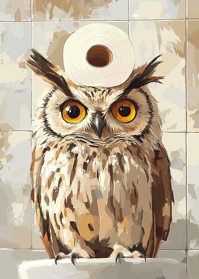 Owl with Toilet Paper Hat