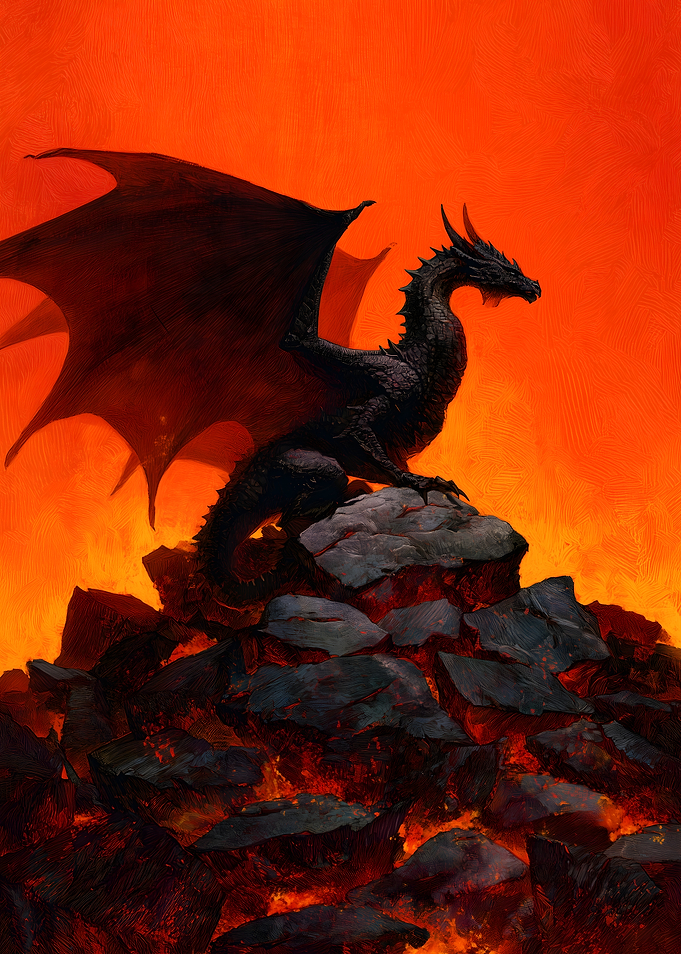 Dragon on Lava Rocks