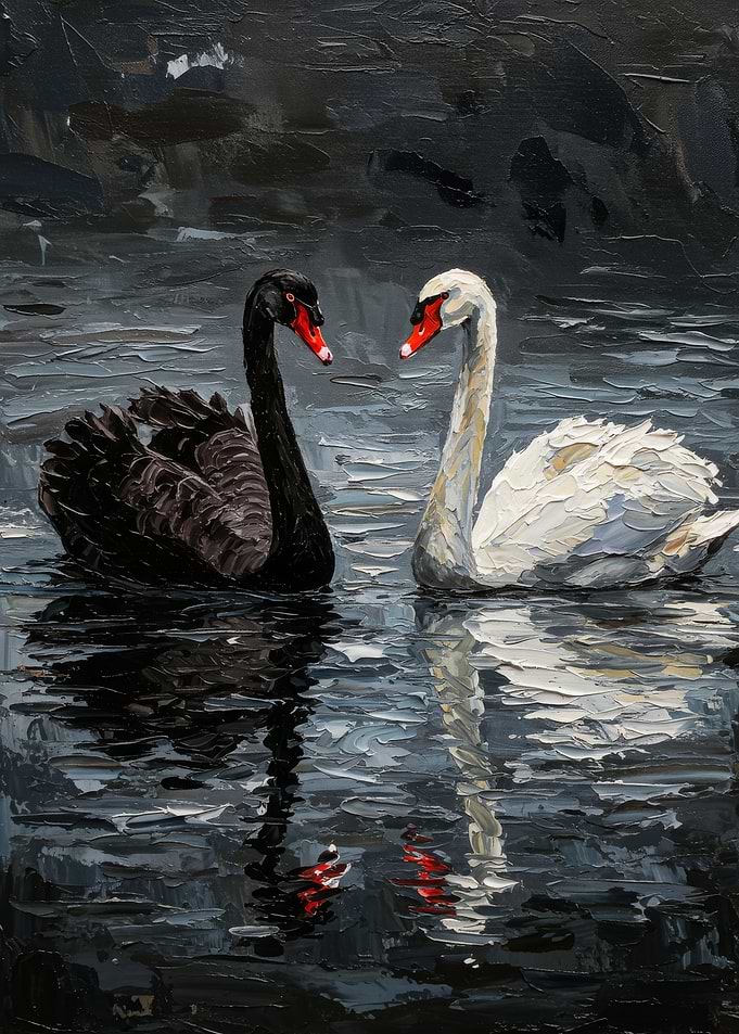 Black and White Swans Painting