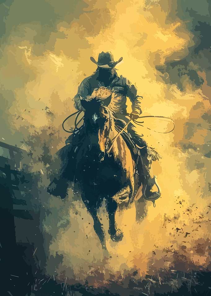 Cowboy Riding Horse in Action