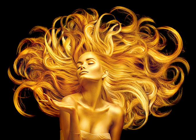 Golden Woman with Flowing Hair