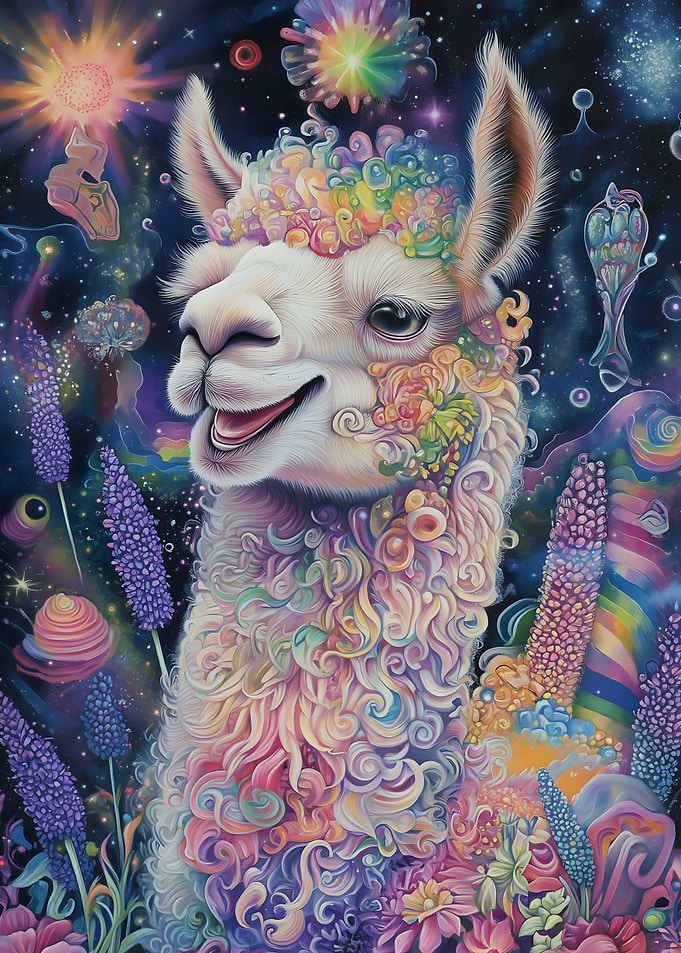 Psychedelic Floral Llama - Vibrant Fine Art Portrait