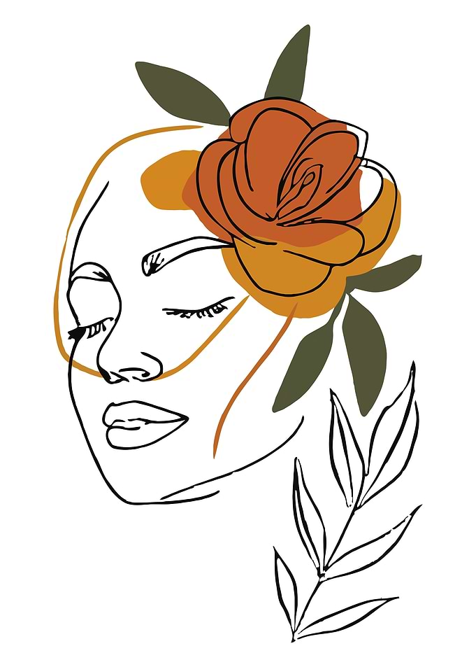 Minimalist Woman Portrait with Floral Accent Illustration