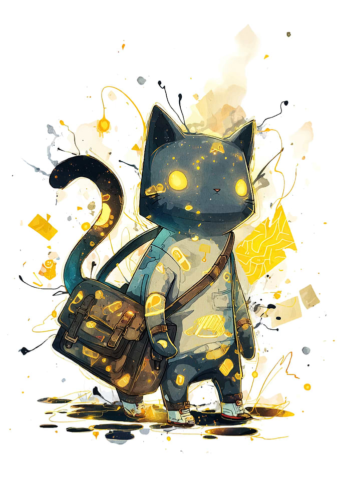 Stylized Cat with Messenger Bag