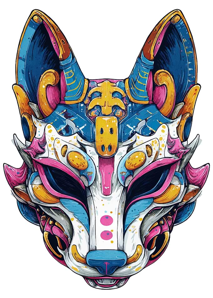 Colorful Cyberpunk Fox Mask Illustration