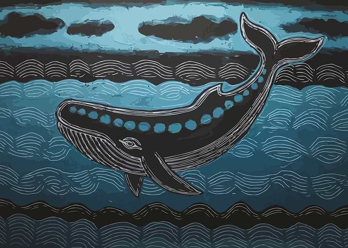Whale in Blue Ocean Art