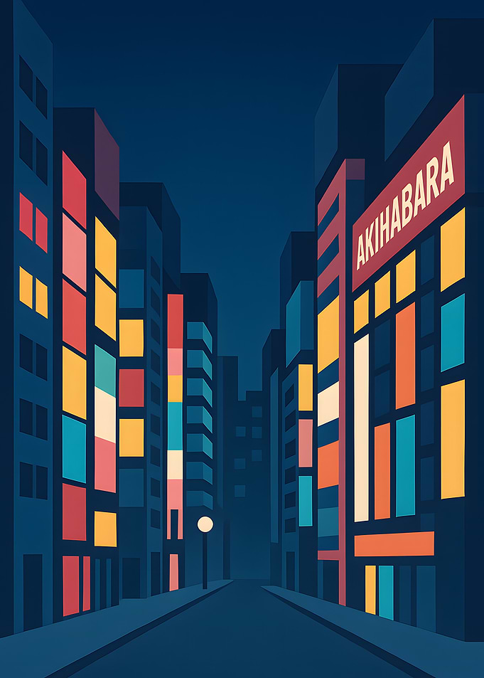 Akihabara Street at Night Illustration