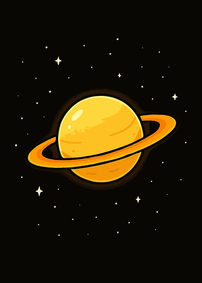 Cartoon Saturn in Space Art