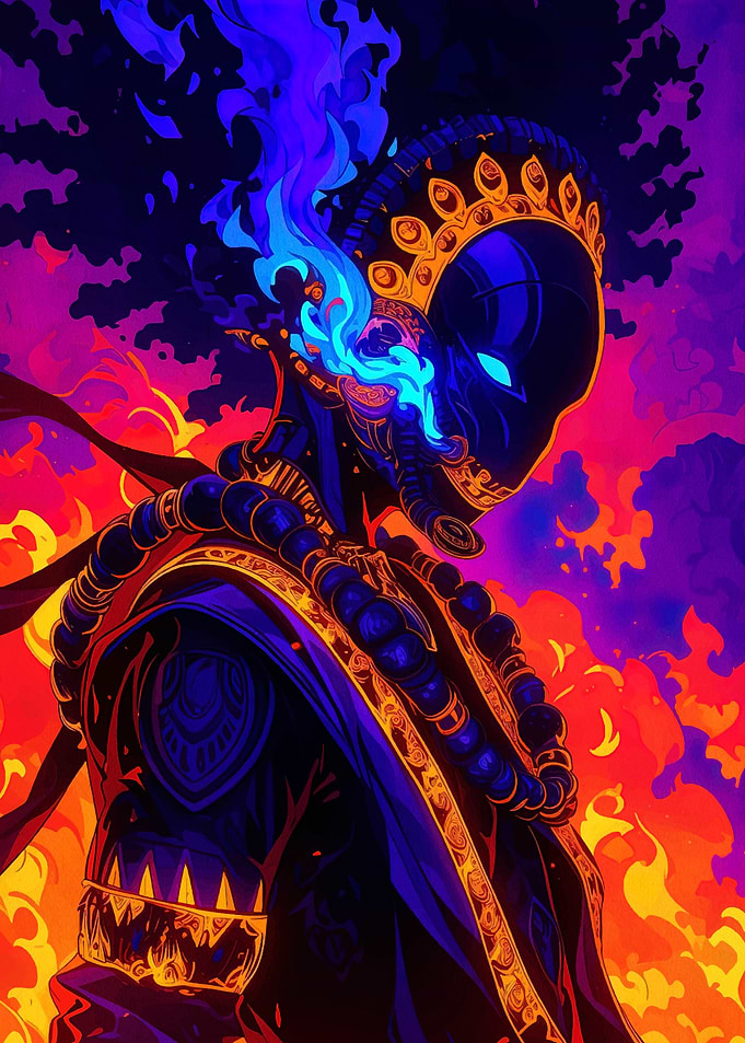 Neon Figure with Flames and Beads