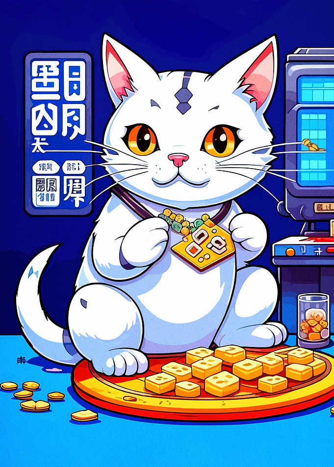 Lucky Cat with Cheese and Computer
