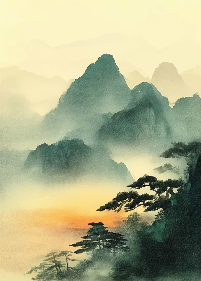 Misty Mountain Landscape Painting