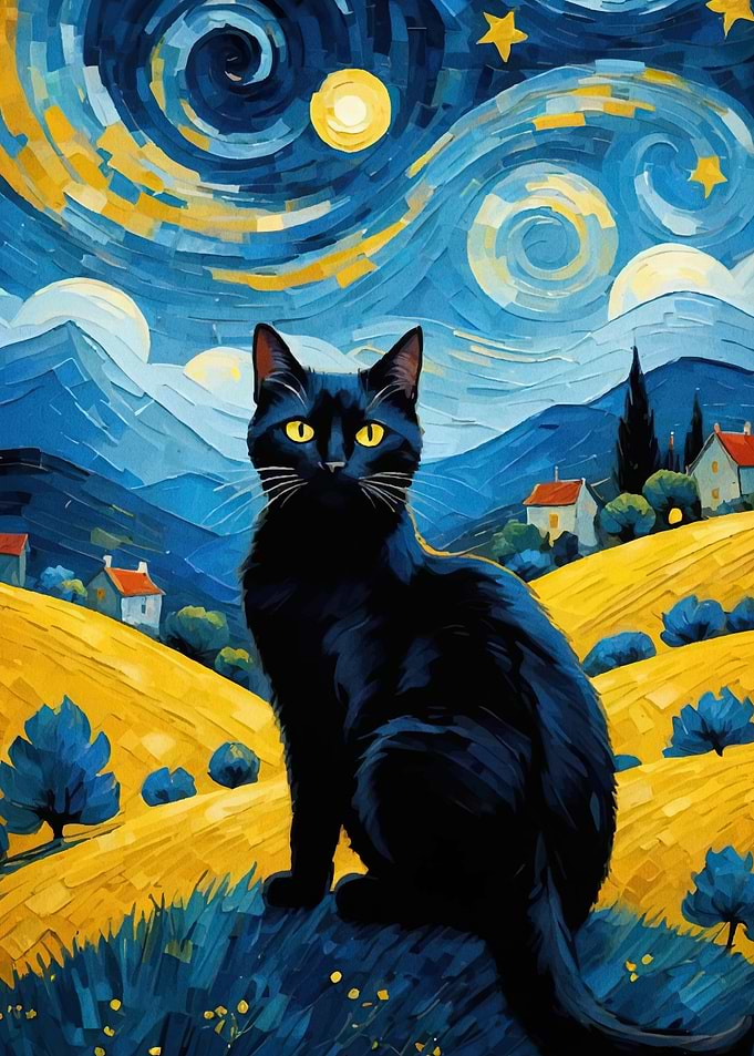 Cat Starry Night