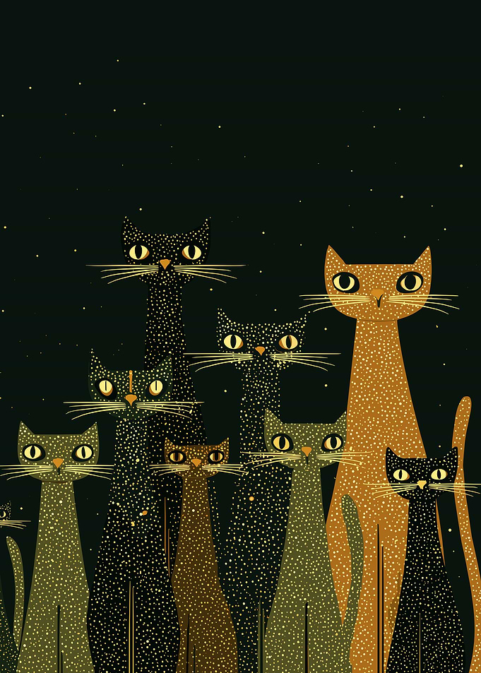 Stylized Cats in the Night
