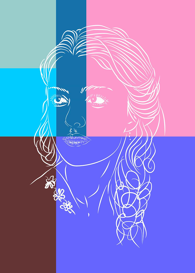 Abstract Portrait Girl with Geometric Color Blocks
