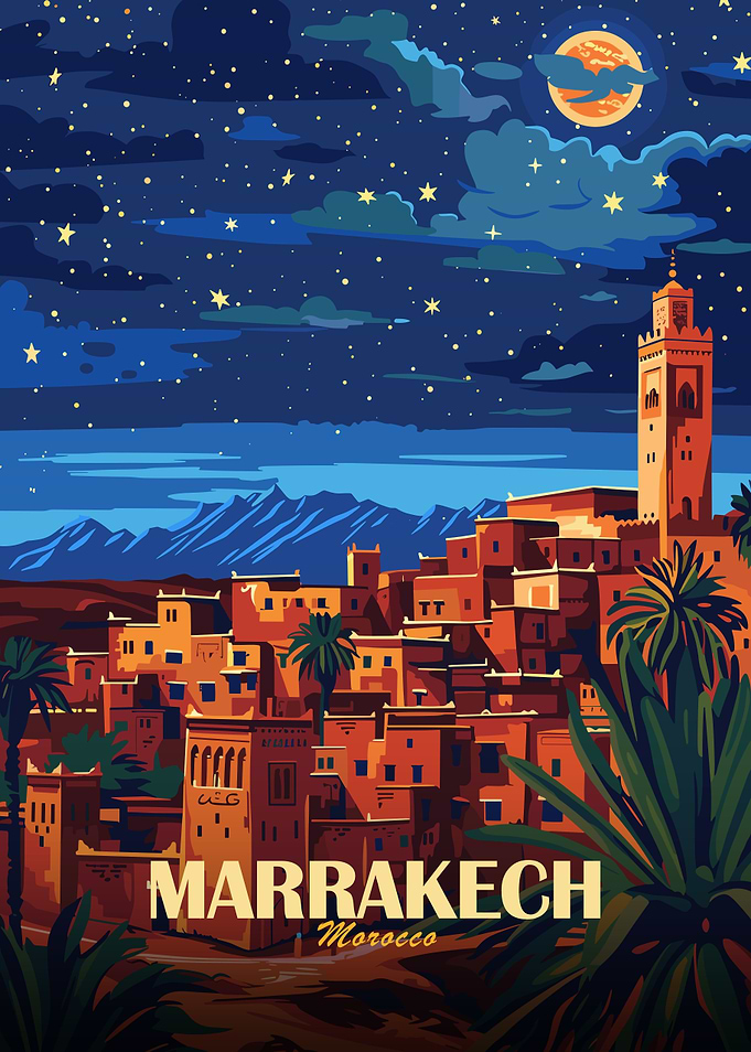 Marrakech Morocco Night Travel Poster