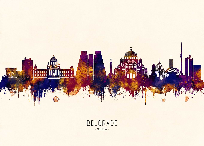 Belgrade Serbia Skyline Watercolor Art