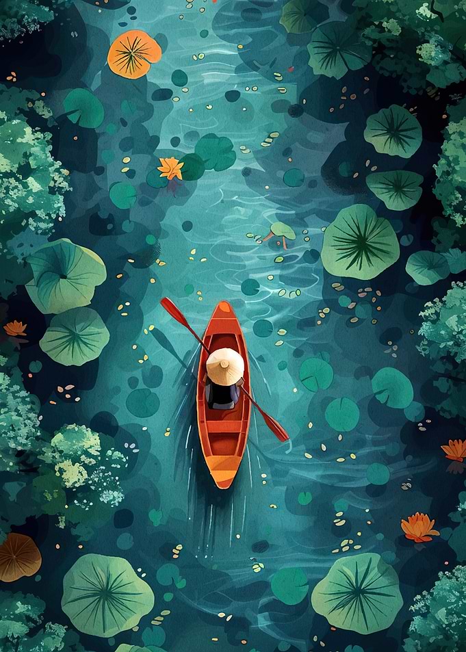 Canoe through Water Lilies