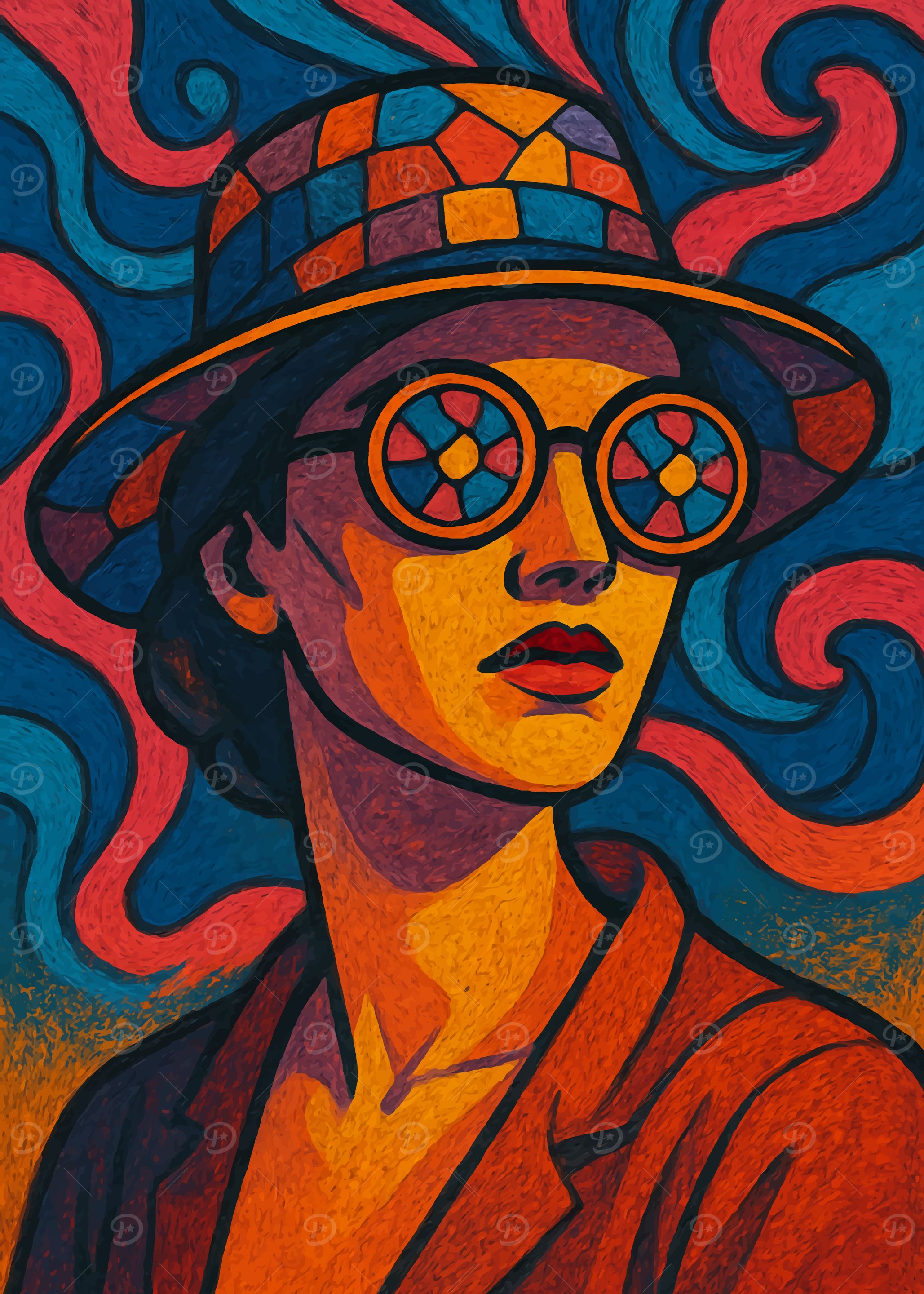 Colorful Portrait with Hat and Glasses