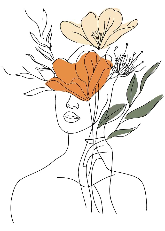 Floral Woman Line Art Minimalist Illustration