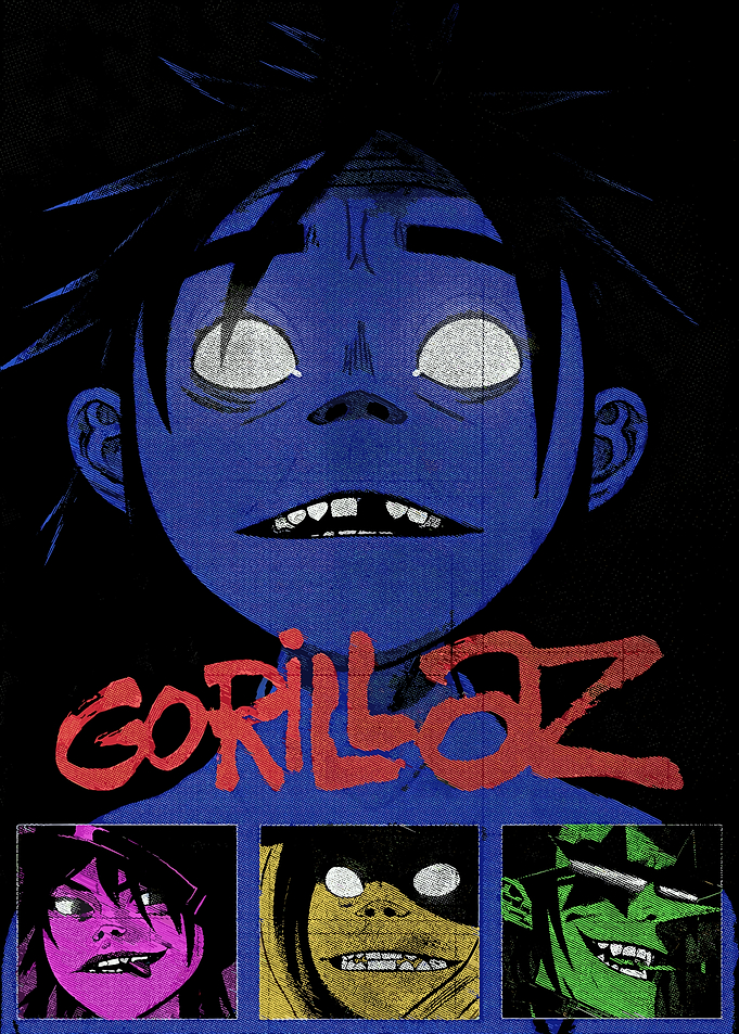 Gorillaz band members cartoon portrait