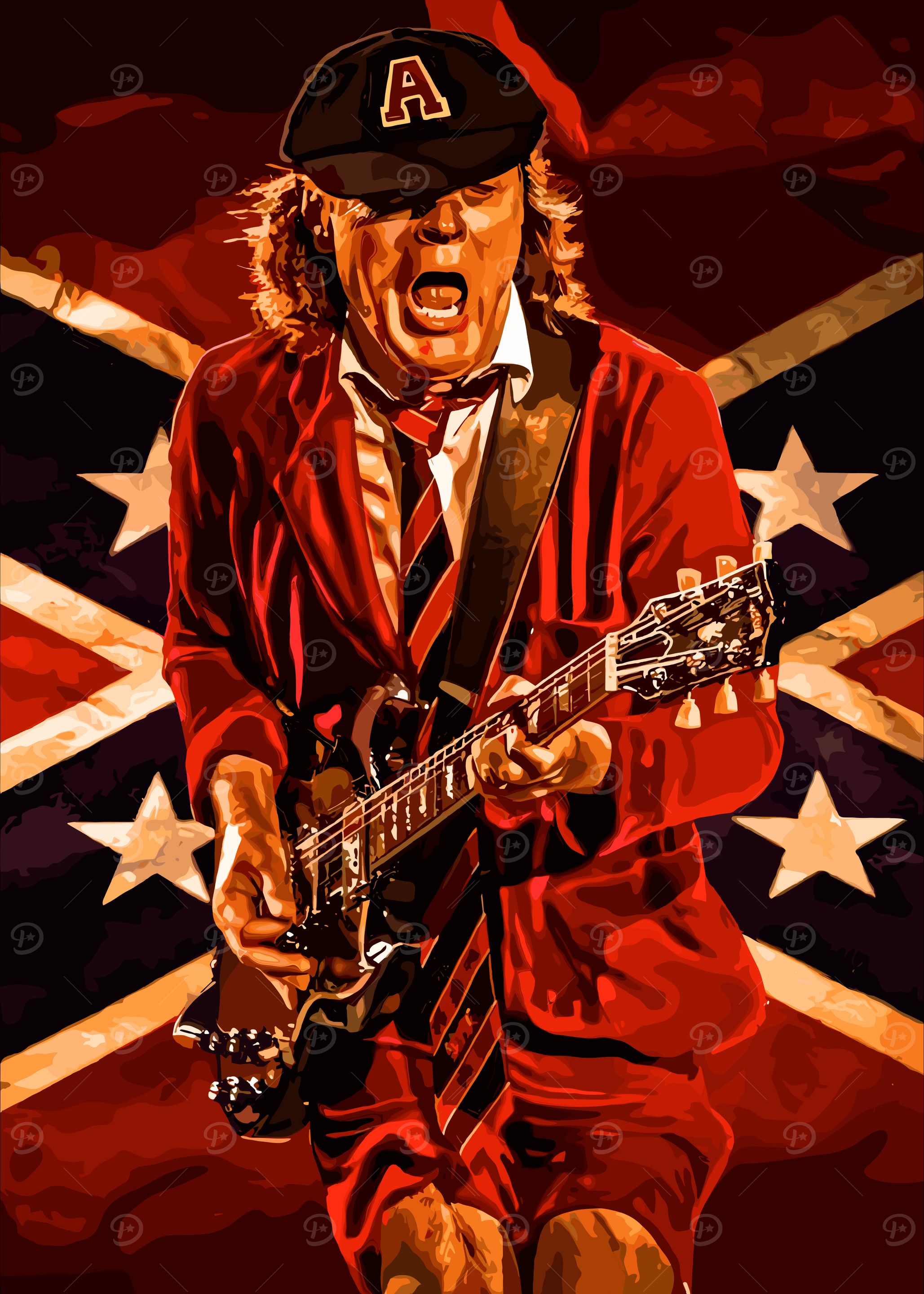 Angus Young AC/DC Guitarist Illustration