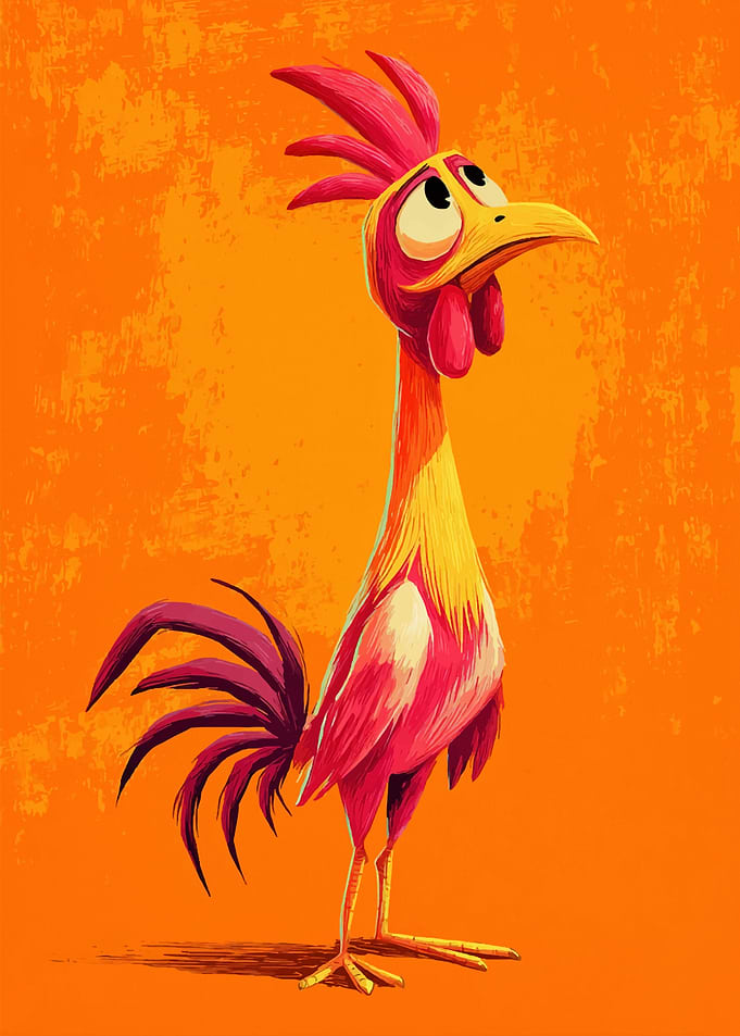 Cartoon Rooster Illustration on Orange Background