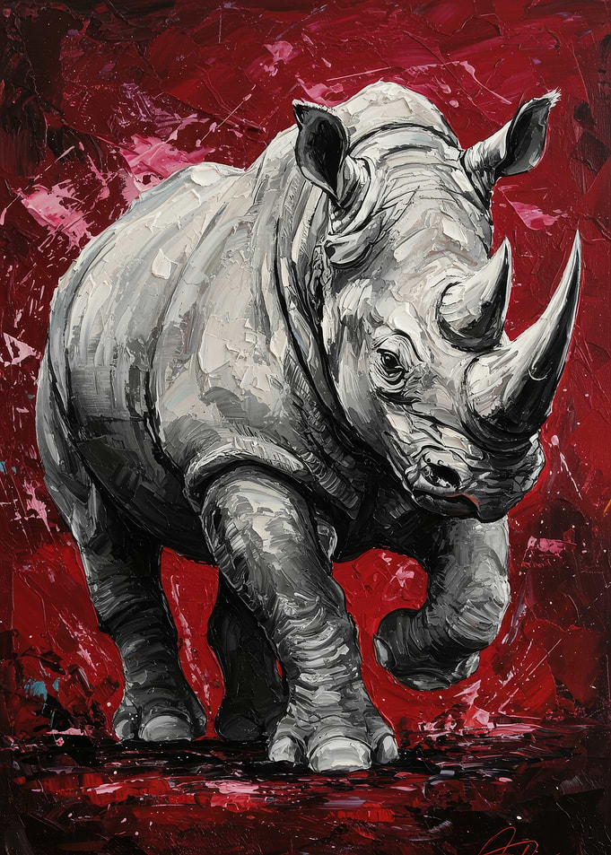 Rhino Painting on Red Background