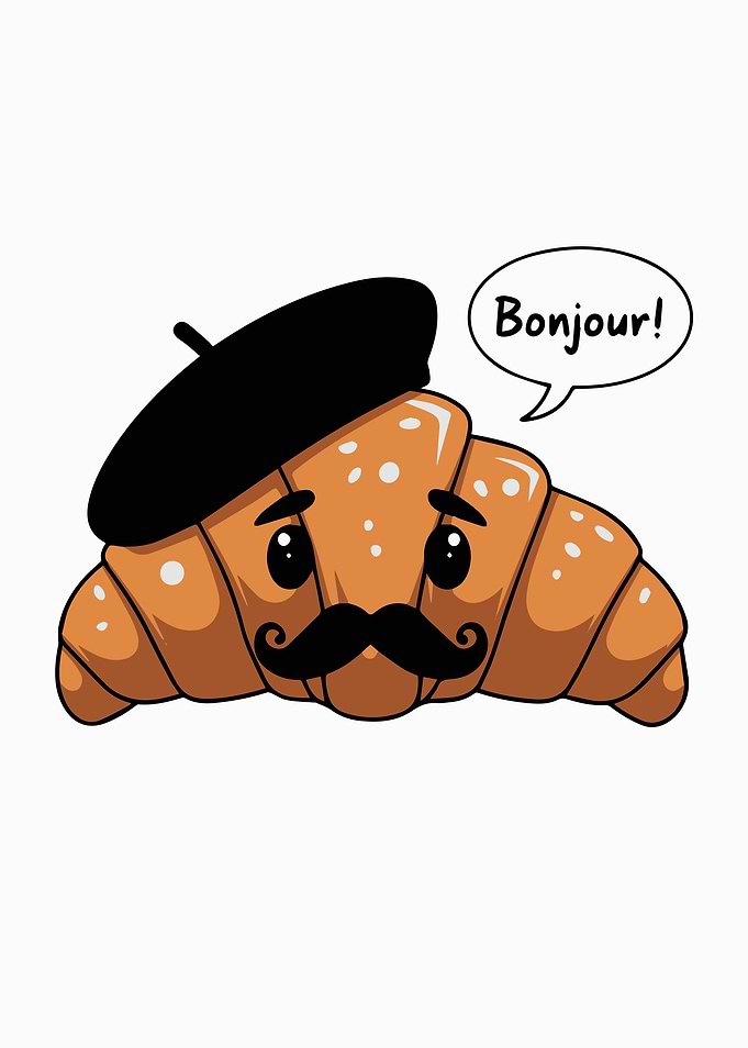 Cartoon Croissant with Beret and Moustache