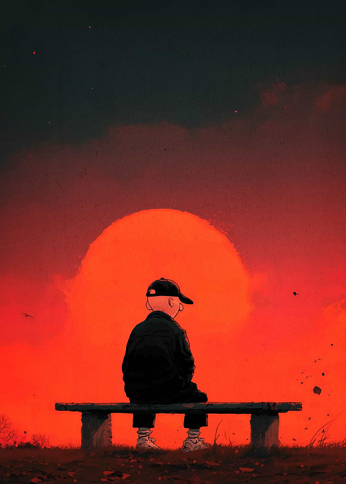 Boy on Bench at Sunset
