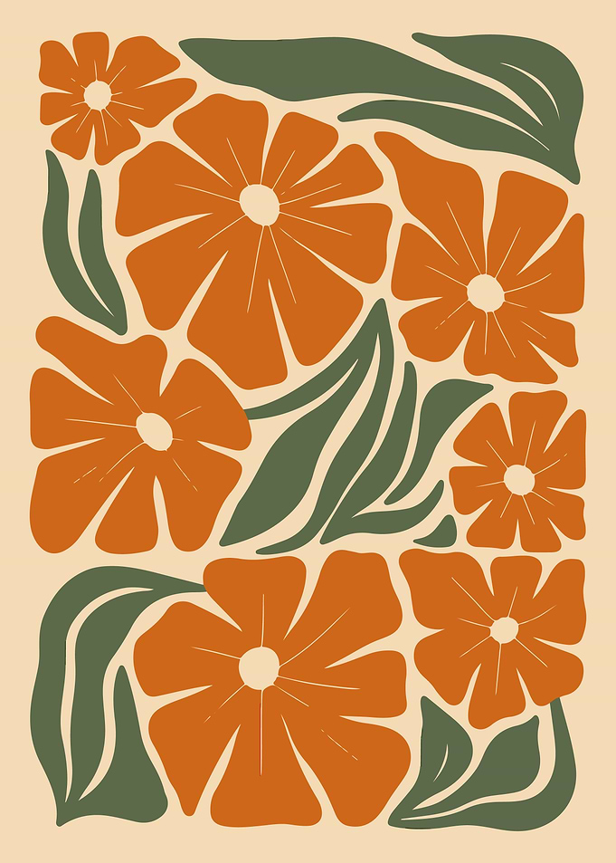 Floral Pattern with Orange Flowers and Leaves