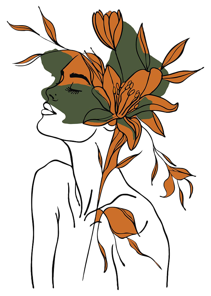 Floral Woman Portrait Line Art Minimalist Illustration